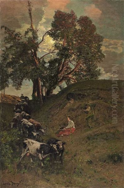 Landscape With Cattle Oil Painting by Louis Douzette