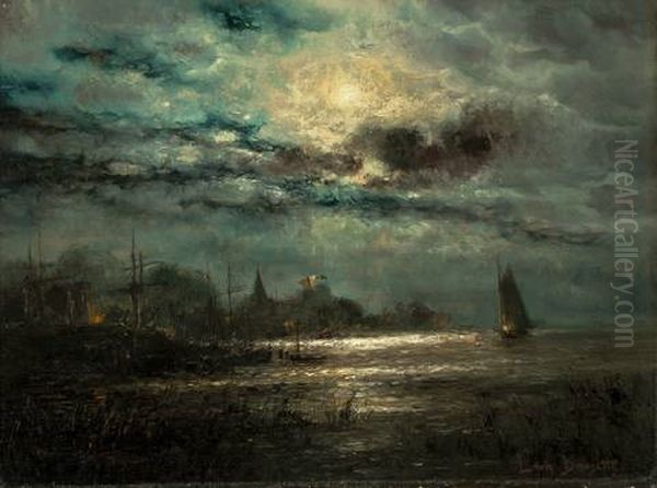 Mondnacht Am Barther Bodden Oil Painting by Louis Douzette