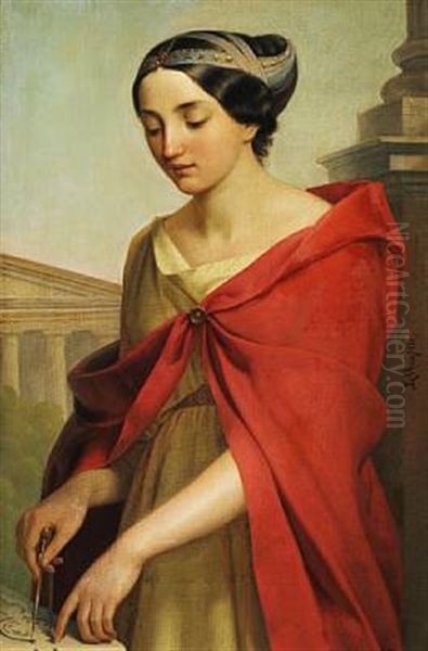 The Muse Of Architecture Oil Painting by Louis Douzette