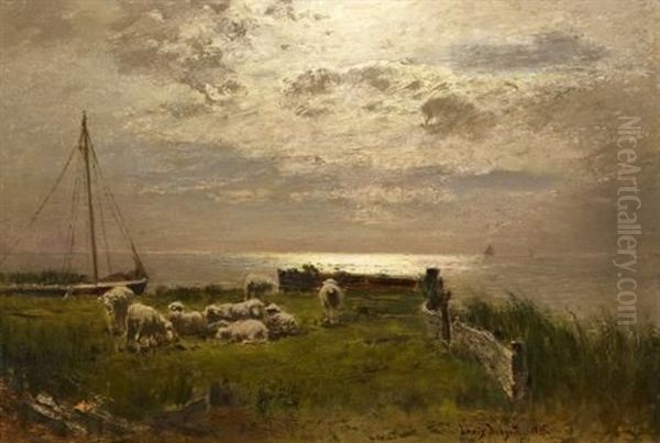 Boddenlandschaft Im Mondschein Oil Painting by Louis Douzette