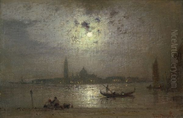 Silhouette Der Insel San Giorgio Maggiore In Venedig Im Mondschein Oil Painting by Louis Douzette