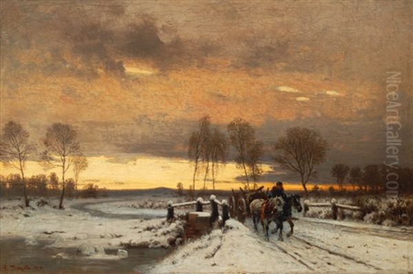 Winter Landscape In Mark Brandenburg Oil Painting by Louis Douzette