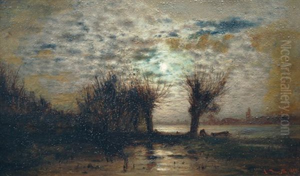 Full Moon Over The Coast Oil Painting by Louis Douzette