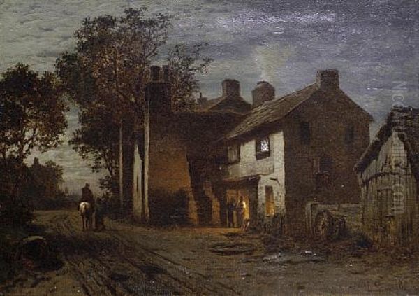 A Forge At Dusk Oil Painting by Louis Douzette