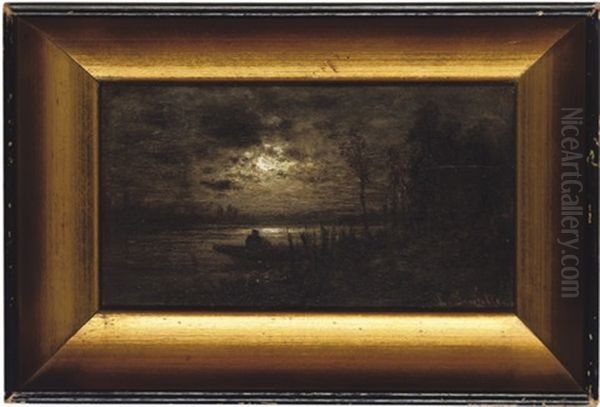 Boating By Moonlight Oil Painting by Louis Douzette