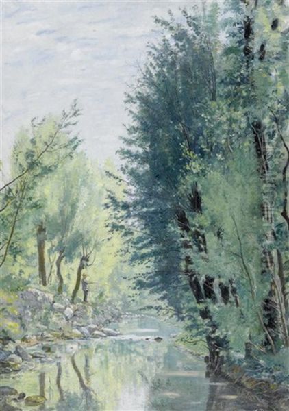 Fischer Am Fluss Oil Painting by Theodore Douzon