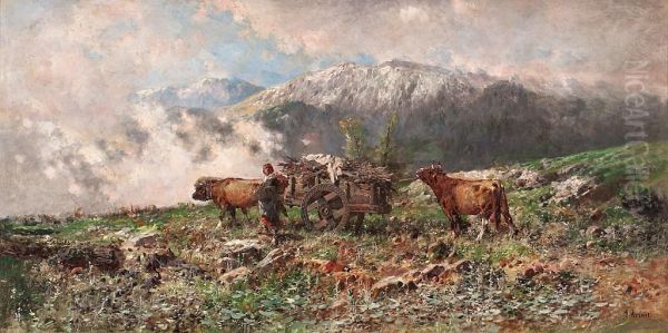 Paisaje Montanoso Oil Painting by Jose Armet Y Portanell