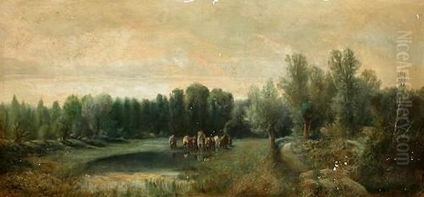 Paisaje Con Figuras Oil Painting by Jose Armet Y Portanell