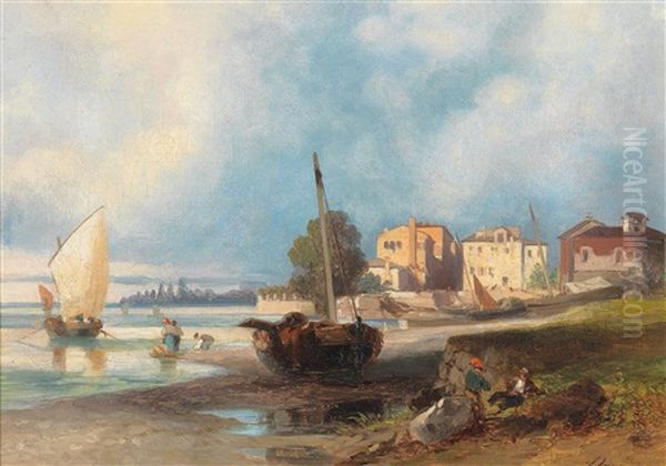 Bassa Marea In Normandia Oil Painting by Achille Dovera