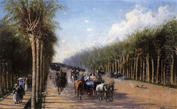 Belebte Prachtstrasse In Buenos Aires Oil Painting by Achille Dovera