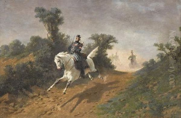 Reitende Artillerie Oil Painting by Auguste (Viande) Doviane