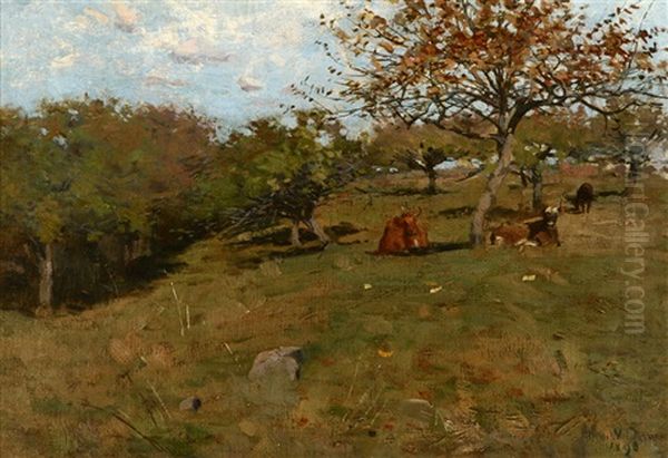 Cows Resting On A Hillside Oil Painting by Arthur Wesley Dow