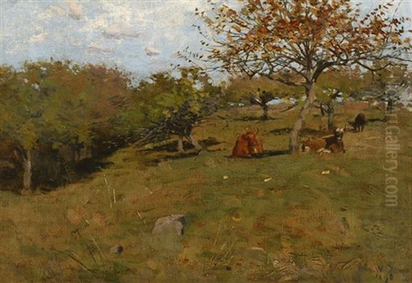 Cows Resting On A Hillside Oil Painting by Arthur Wesley Dow