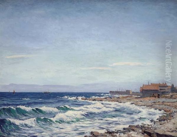 An East Coast Harbour Oil Painting by Charles Rennie Dowell