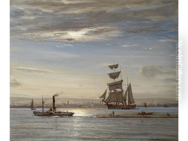 Silvery Sunshine Off Greenock Oil Painting by John Patrick Downie