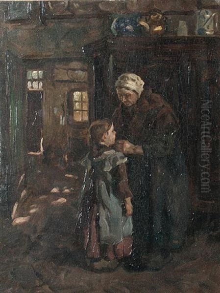 Granny's Care Oil Painting by John Patrick Downie