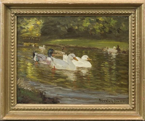 Ducks In A Stream Oil Painting by Patrick Downie