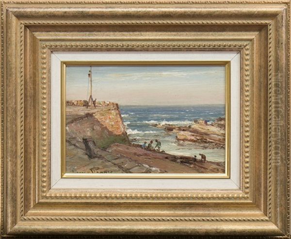 Breezy Coastal Scene With Figures Oil Painting by Patrick Downie