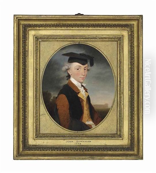 Portrait Of Charles Chadwick (1753-1829), Half-length, In A Brown Coat, Yellow Waistcoat And Gown, Wearing A Mortar Board, Emmanuel College, Cambridge Beyond Oil Painting by John Downman