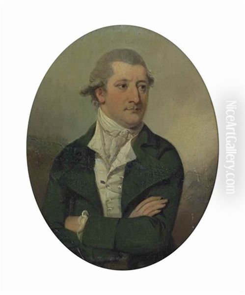 Portrait Of A Gentleman, Half-length, Wearing A Green Coat And White Waistcoat And Stock Oil Painting by John Downman