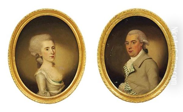 Portrait Of A Gentleman In A Grey Coat (+ Portrait Of A Lady In A White Dress With A Lace Trim; Pair) Oil Painting by John Downman