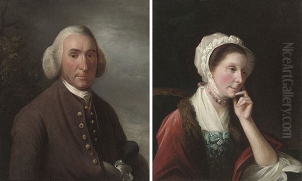 Portrait Of A Gentleman, In A Brown Coat (+ Portrait Of A Lady In A Blue Dress; Pair) Oil Painting by John Downman