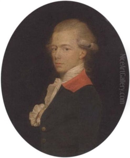 Portrait Of A Gentleman In A Blue Coat With Red Collar Oil Painting by John Downman