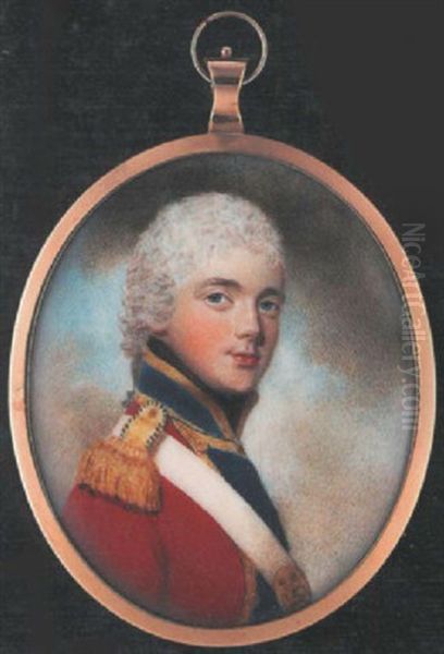 An Officer (francis Hepburn, Of The 3rd Regiment Of Foot Guards?), Wearing Scarlet Coat With Gold Edged Blue Facings And Gold Epaulette, His Powdered Hair Worn En Queue by John Downman