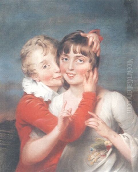 Portrait Of The Artist's Children, Isabella Chloe Downman, And Her Brother Charles Oil Painting by John Downman