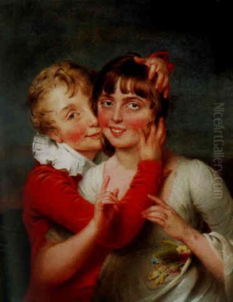 Portrait Of The Artist's Children, Isabella Chloe Downman And Her Brother Charles Oil Painting by John Downman