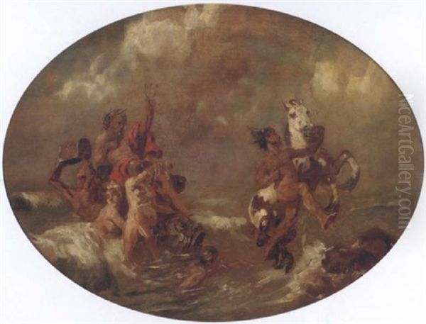 Neptune Sur Son Triton Avec Les Tresors De La Mer Et Le Cheval Pegase Oil Painting by Gabriel Francois Doyen