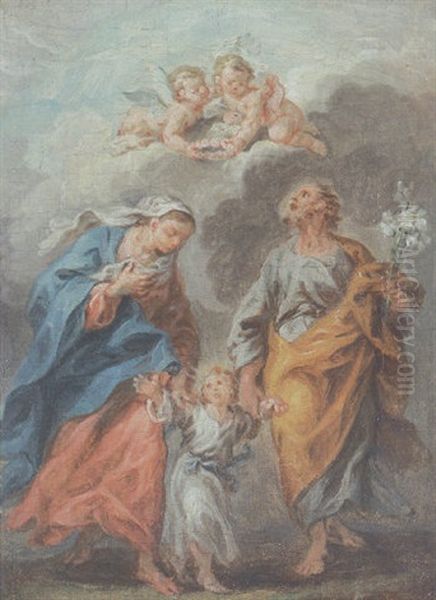 Heilige Familie Mit Engeln Oil Painting by Gabriel Francois Doyen