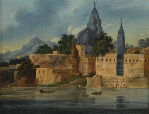 Visnupad Temple At Hindu Gaya Oil Painting by Charles (Sir) D'Oyly