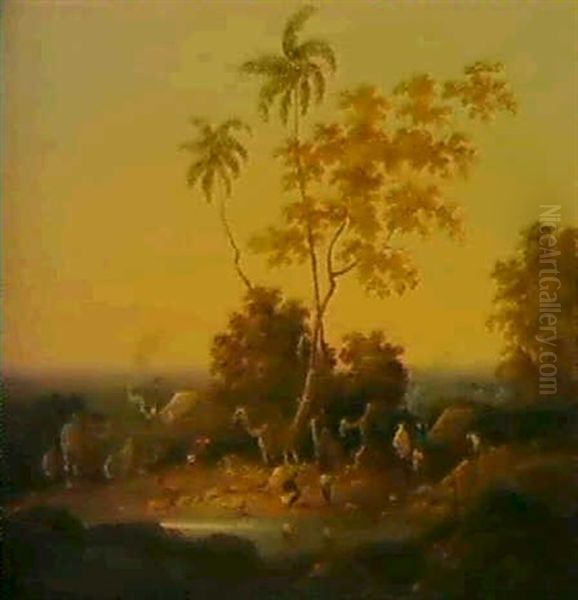 An Encampment At Dusk Oil Painting by Charles (Sir) D'Oyly