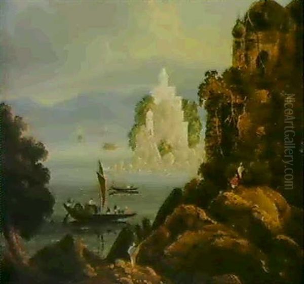 The Rock At Jahangira On The Ganges Oil Painting by Charles (Sir) D'Oyly