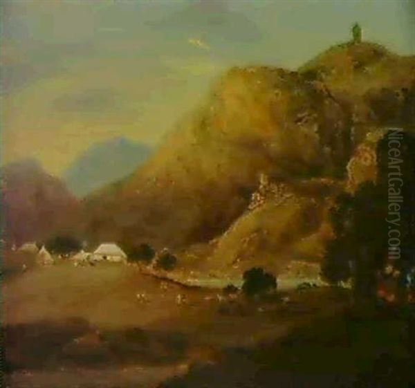 An Encampment By A River At Dusk Oil Painting by Charles (Sir) D'Oyly