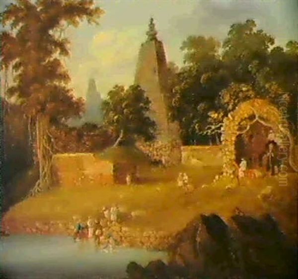 The Buddhist Temple At Bodh Gaya Oil Painting by Charles (Sir) D'Oyly