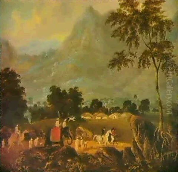 The Road From Calcutta To Patna With An Elephant And A Camel Oil Painting by Charles (Sir) D'Oyly