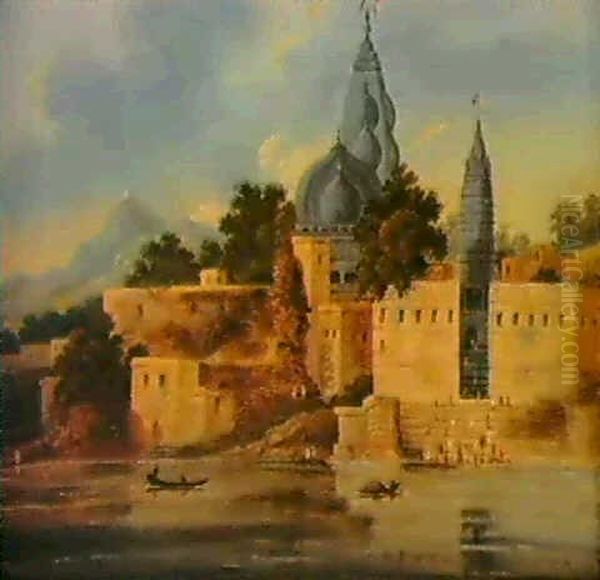 Visnupad Temple At Hindu Gaya Oil Painting by Charles (Sir) D'Oyly