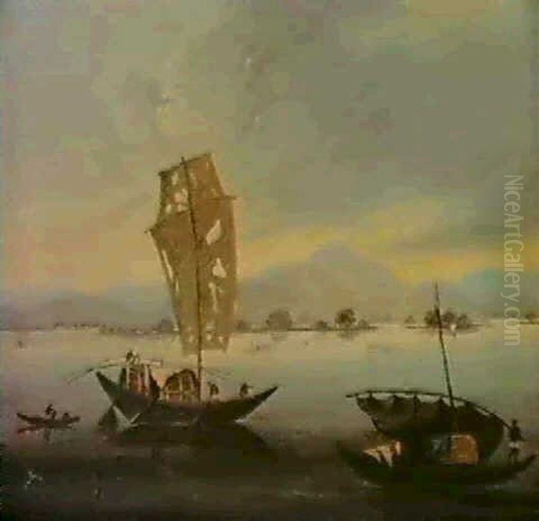 A View Of The Ganges With Dhows Oil Painting by Charles (Sir) D'Oyly