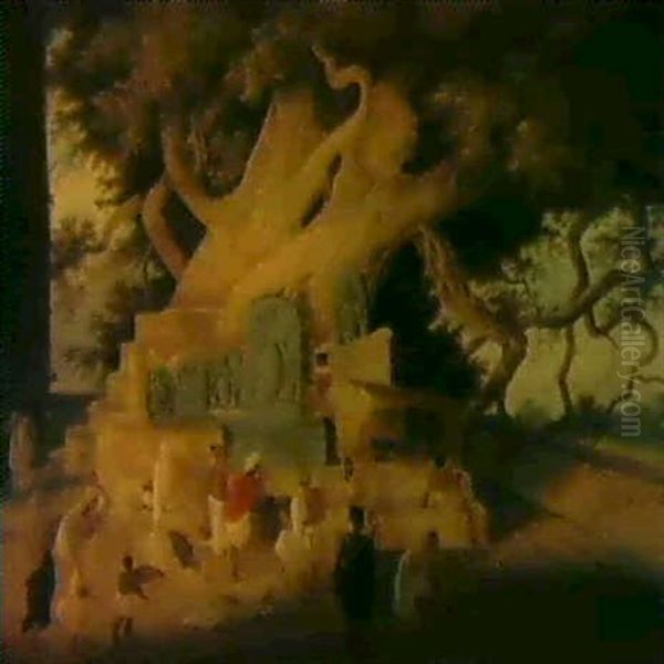 The Great Fig Tree At Bodh Gaya, India Oil Painting by Charles (Sir) D'Oyly