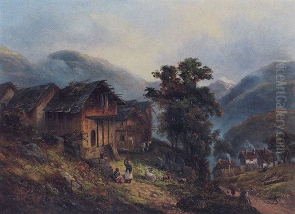 The Village Of Sokwah Near Chuckratta In The Himalayas Oil Painting by Charles Walters (Maj. Gen. Sir) D'Oyly