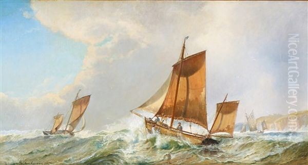 Sailing Boats On A Choppy Sea Oil Painting by Holger Henrik Herholdt Drachmann