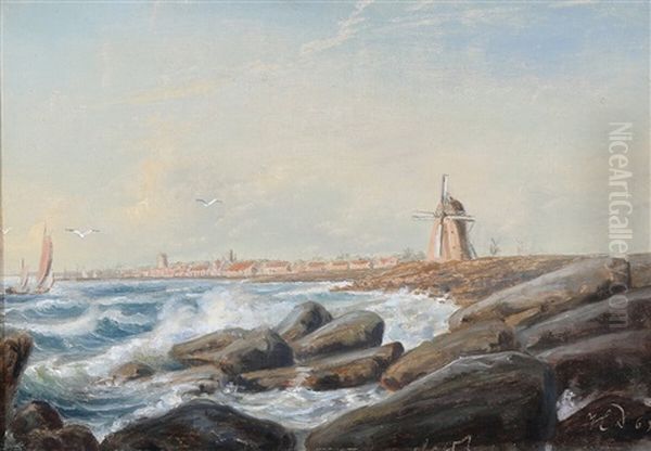 Coastal View From Bornholm, Presumably At Svaneke Or Sandvig Oil Painting by Holger Henrik Herholdt Drachmann