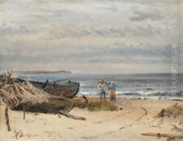 A Fisher And His Wife At The Beach Oil Painting by Holger Henrik Herholdt Drachmann