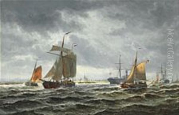 Numerous Ships Off Bruges Oil Painting by Holger Henrik Herholdt Drachmann