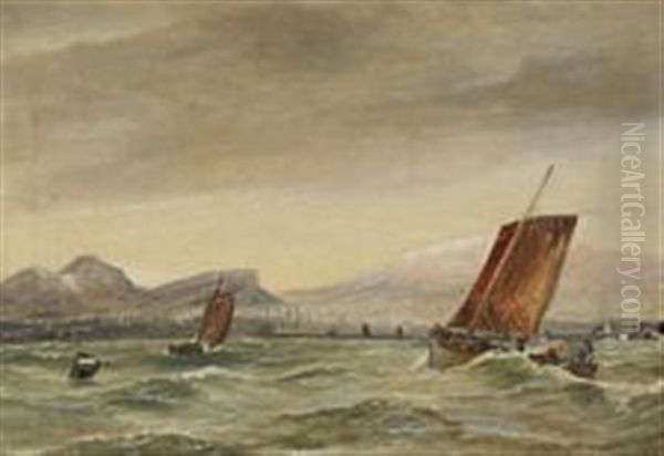 A Seascape With Two Sailing Ships Near A Rocky Coast Oil Painting by Holger Henrik Herholdt Drachmann