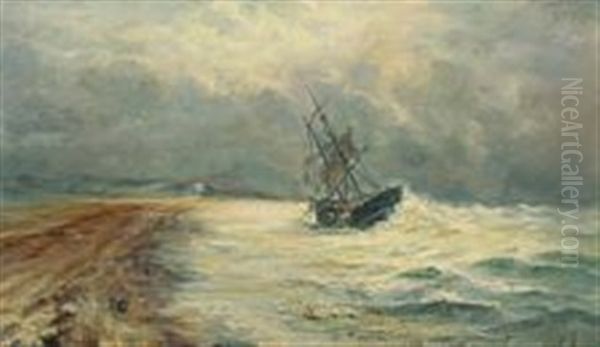 A Ship In Distress Near Skagen Oil Painting by Holger Henrik Herholdt Drachmann