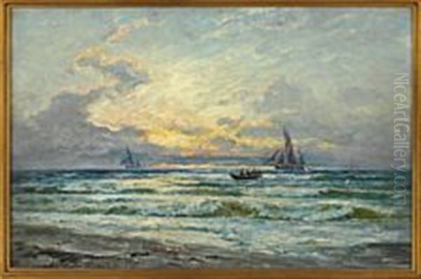 Morning At Sea Off Skagen Oil Painting by Holger Henrik Herholdt Drachmann