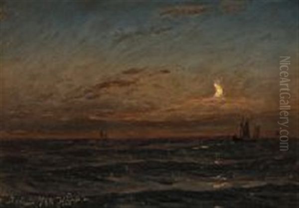 The North Sea By Moonlight Oil Painting by Holger Henrik Herholdt Drachmann